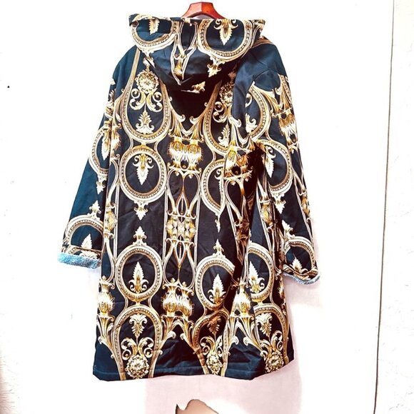 Baroque Cotton Jacket Gold Black Hooded Size XL Rococo Couture Versailles Coat - Picture 8 of 10